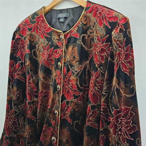 Dressbarn Floral Velvet Jacket 18W Women Black Red Gold Dressy Holiday Christmas - Picture 6 of 13
